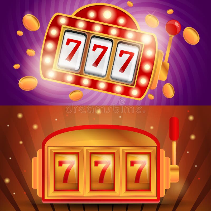 Grupo da bandeira do slot machine do casino, estilo dos desenhos animados ilustração royalty free Grupo da bandeira do slot machine do casino, estilo dos desenhos animados ilustração royalty free