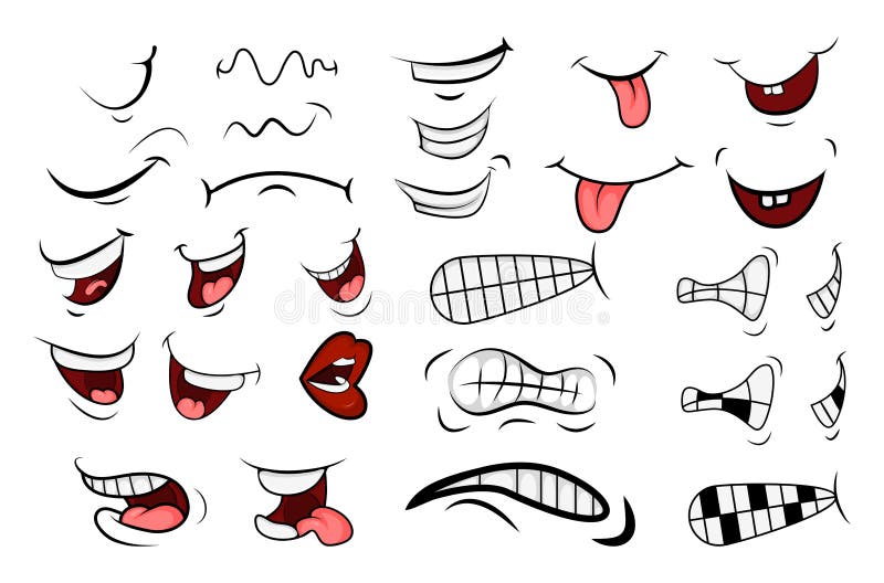 Vetor Ajustado Da Boca Dos Desenhos Animados Língua, Sorriso, Dentes  Choque, Gritaria, Sorrindo, Raiva Emoções Expressivos Ilustr Ilustração do  Vetor - Ilustração de facial, sinal: 122022591