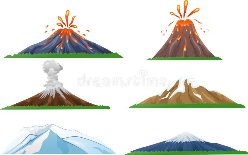 Grupo da erupção do vulcão dos desenhos animados