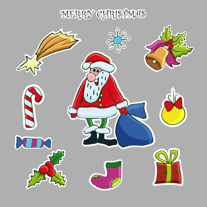 Grupo da etiqueta do Natal Clipart tirado mão do vetor ilustração do vetor Grupo da etiqueta do Natal Clipart tirado mão do vetor ilustração do vetor
