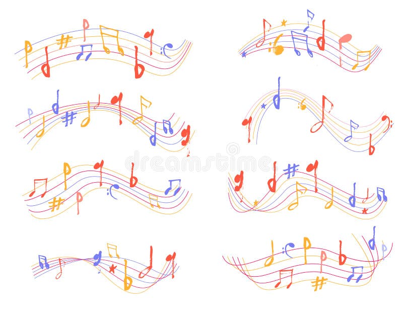 Grupo da forma do sinal das notas da música no grupo do grunge Entregue o silhuette colorido tirado do esboço do símbolo da melod ilustração royalty free Grupo da forma do sinal das notas da música no grupo do grunge Entregue o silhuette colorido tirado do esboço do símbolo da melod ilustração royalty free