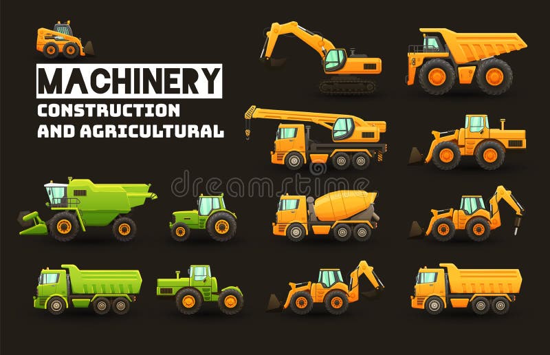 Grupo da maquinaria industrial e agrícola ilustração do vetor Grupo da maquinaria industrial e agrícola ilustração do vetor