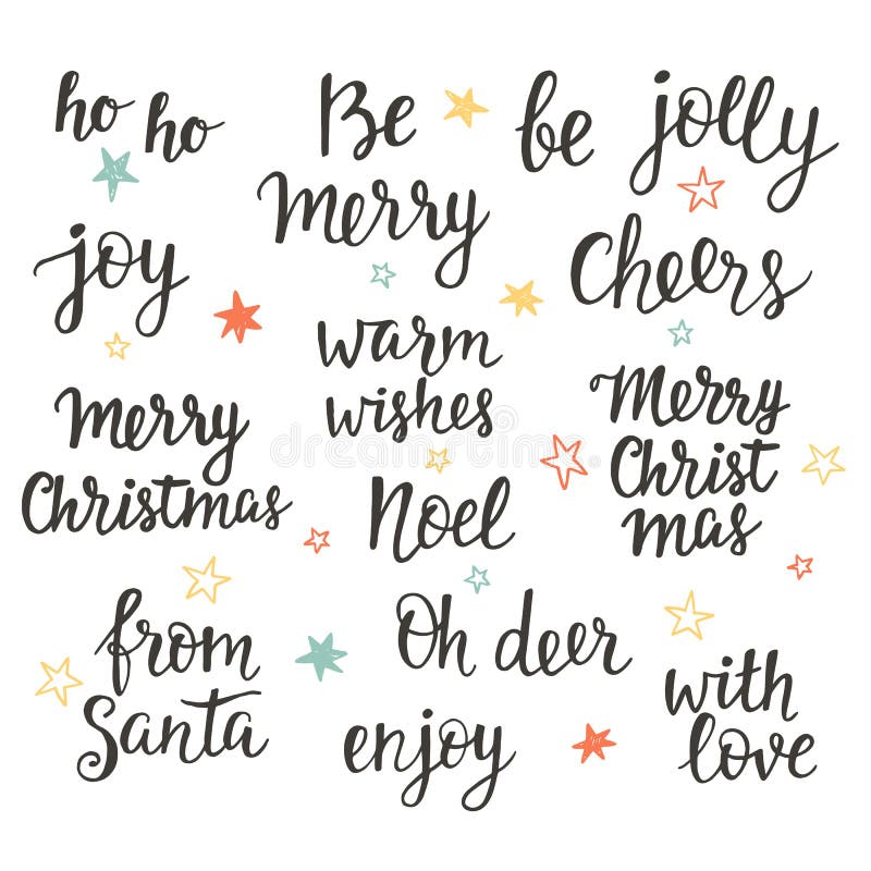 Grupo da rotulação da mão dos feriados do Natal A caligrafia fraseia a coleção ilustração do vetor Grupo da rotulação da mão dos feriados do Natal A caligrafia fraseia a coleção ilustração do vetor