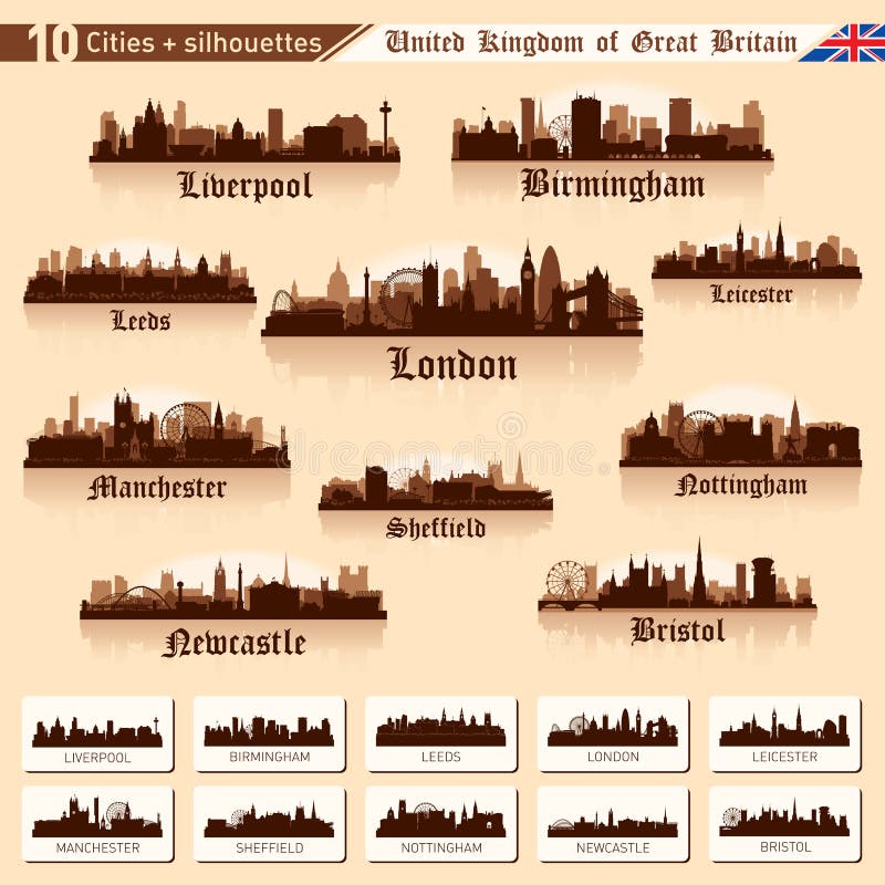 City skyline set. Great Britain. Vector silhouette illustration. City skyline set. Great Britain. Vector silhouette illustration.