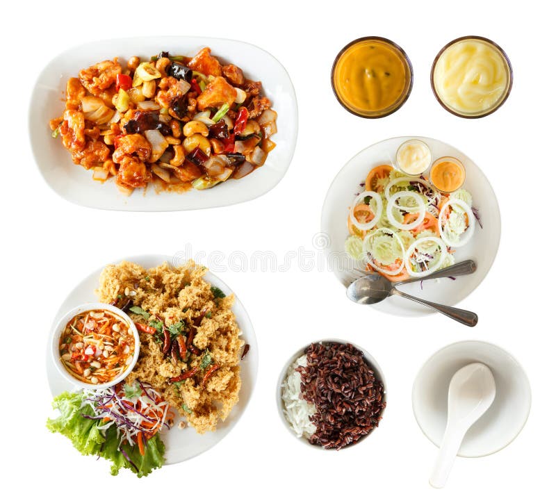 Grupo da vista superior de alimento tailandês imagem de stock royalty free Grupo da vista superior de alimento tailandês imagem de stock royalty free