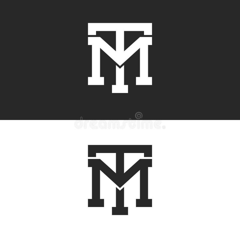 Grupo das letras do logotipo do TM das iniciais do moderno do monograma, aliança corajosa de sobreposição de duas letras T M, TA