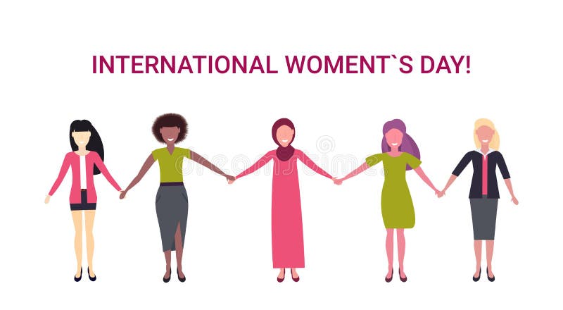 Grupo das mulheres da raça da mistura que guarda mãos caráteres fêmeas do conceito feliz internacional da celebração do feriado d ilustração do vetor Grupo das mulheres da raça da mistura que guarda mãos caráteres fêmeas do conceito feliz internacional da celebração do feriado d ilustração do vetor