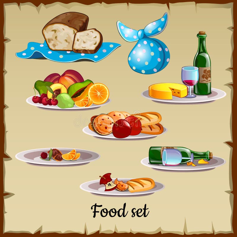 Grupo de alimento e de desperdício ilustração stock Grupo de alimento e de desperdício ilustração stock