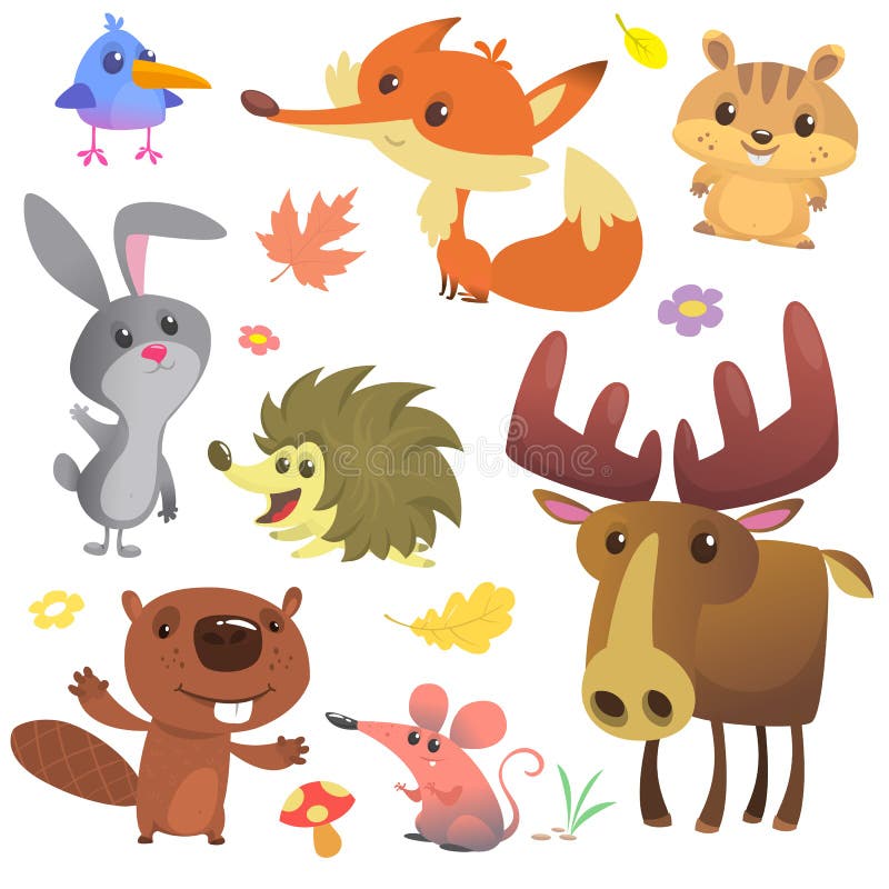 Grupo de animais bonitos da floresta isolados no fundo branco Rato e alces da raposa do esquilo do coelho de coelho do castor do ilustração stock Grupo de animais bonitos da floresta isolados no fundo branco Rato e alces da raposa do esquilo do coelho de coelho do castor do ilustração stock