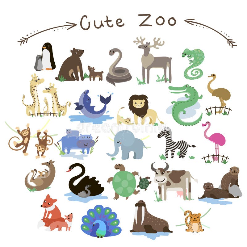 Grupo de animais bonitos do jardim zoológico do vetor Muitos animais diferentes ilustração stock Grupo de animais bonitos do jardim zoológico do vetor Muitos animais diferentes ilustração stock