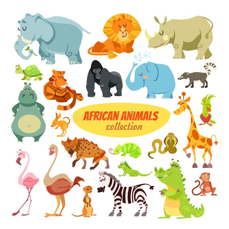 Grupo de animais do africano dos desenhos animados