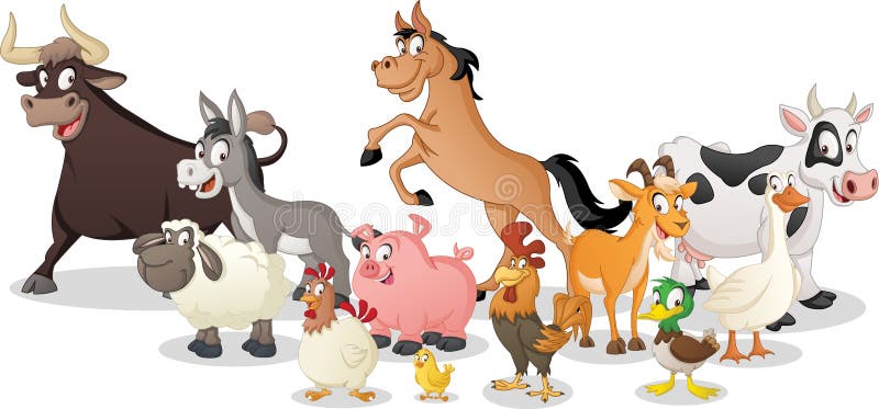 Grupo de animais dos desenhos animados da exploração agrícola Ilustração do vetor de animais felizes engraçados