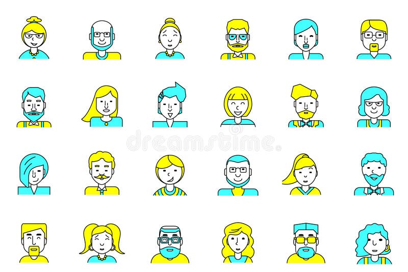 Grupo de avatars Estilo liso Alinhe a coleção colorida dos ícones dos povos para a página do perfil, a rede social, meios sociais ilustração stock Grupo de avatars Estilo liso Alinhe a coleção colorida dos ícones dos povos para a página do perfil, a rede social, meios sociais ilustração stock