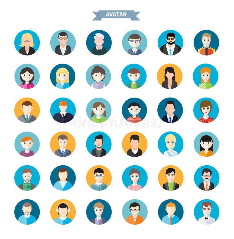 Grupo de avatars à moda homem e de ícones da mulher ilustração do vetor Grupo de avatars à moda homem e de ícones da mulher ilustração do vetor