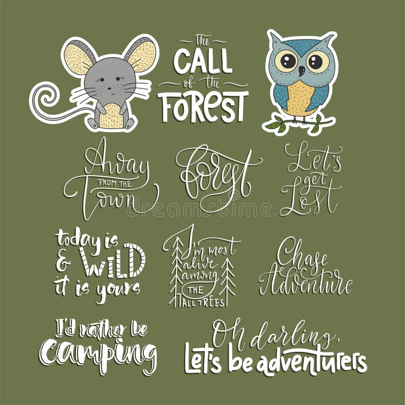 Grupo de aventura, fora e citações do vetor do curso e dois ícones dos animais ilustração royalty free Grupo de aventura, fora e citações do vetor do curso e dois ícones dos animais ilustração royalty free