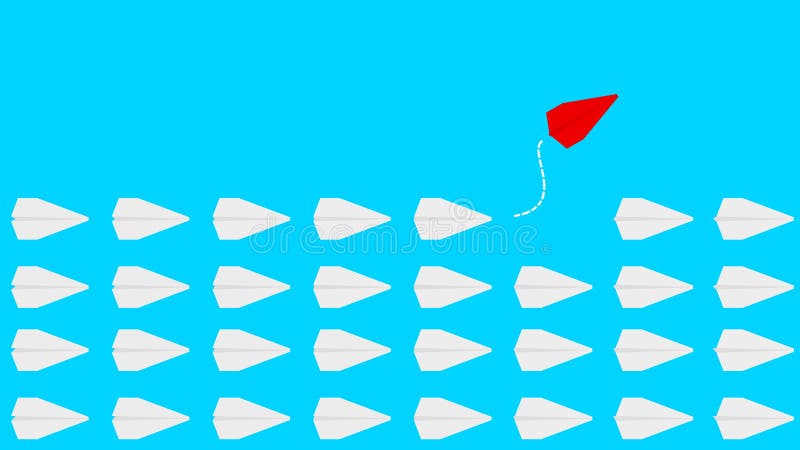 Grupo de avi?n de papel en una direcci?n y uno que se?ala en manera diferente en fondo azul libre illustration Grupo de avi?n de papel en una direcci?n y uno que se?ala en manera diferente en fondo azul libre illustration