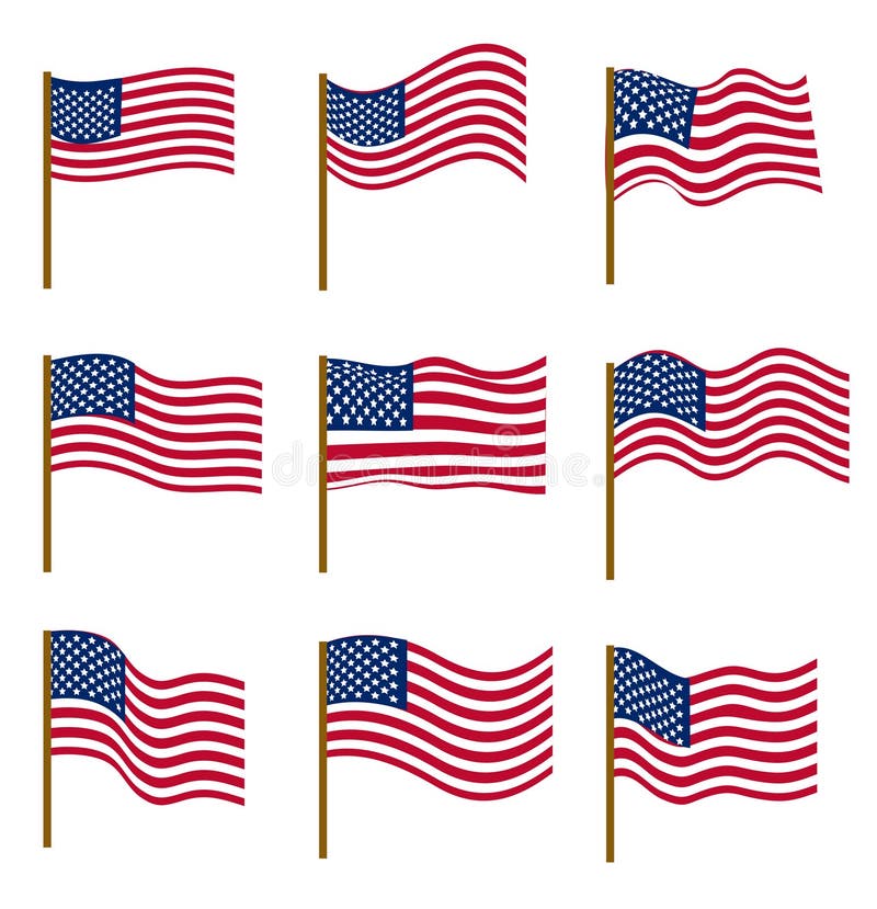 Grupo de bandeiras do Estados Unidos da América isoladas no fundo branco Dia da Independência, o 4 de julho, conceito Vetor ilustração royalty free Grupo de bandeiras do Estados Unidos da América isoladas no fundo branco Dia da Independência, o 4 de julho, conceito Vetor ilustração royalty free