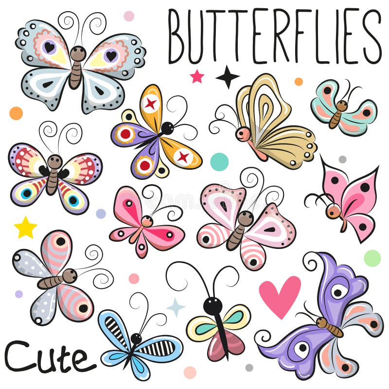 Grupo de borboletas bonitos dos desenhos animados