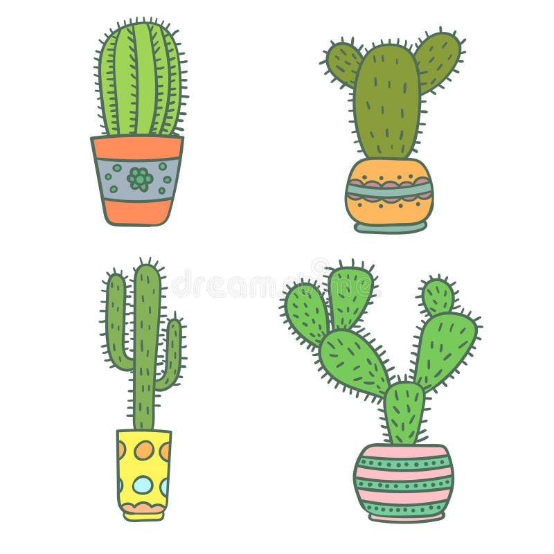 Grupo de cacto tirado mão no branco ilustração do vetor Grupo de cacto tirado mão no branco ilustração do vetor