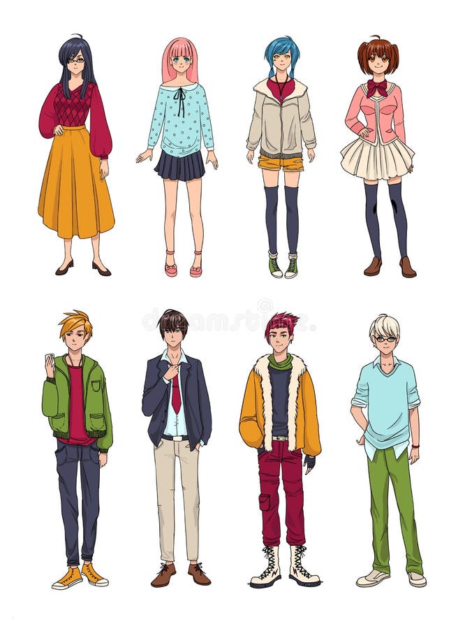 Alegre menino de anime pisca e dá um sinal de v. personagem masculino feliz  em roupas de estilo de rua. ilustração em vetor dos desenhos animados de  adolescente japonês kawaii isolado no