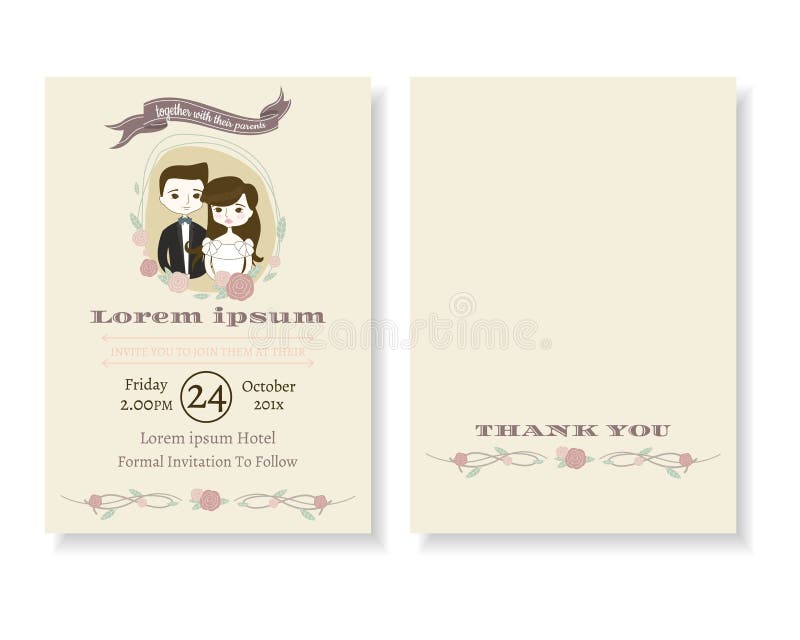 Grupo de cartão bonito do convite do casamento dos desenhos animados dos pares Estilo moderno da garatuja ilustração royalty free Grupo de cartão bonito do convite do casamento dos desenhos animados dos pares Estilo moderno da garatuja ilustração royalty free