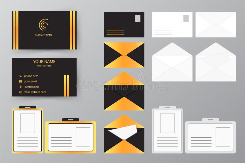 Grupo de cartão com envelope e crachá Colo pessoal do estilo ilustração do vetor Grupo de cartão com envelope e crachá Colo pessoal do estilo ilustração do vetor