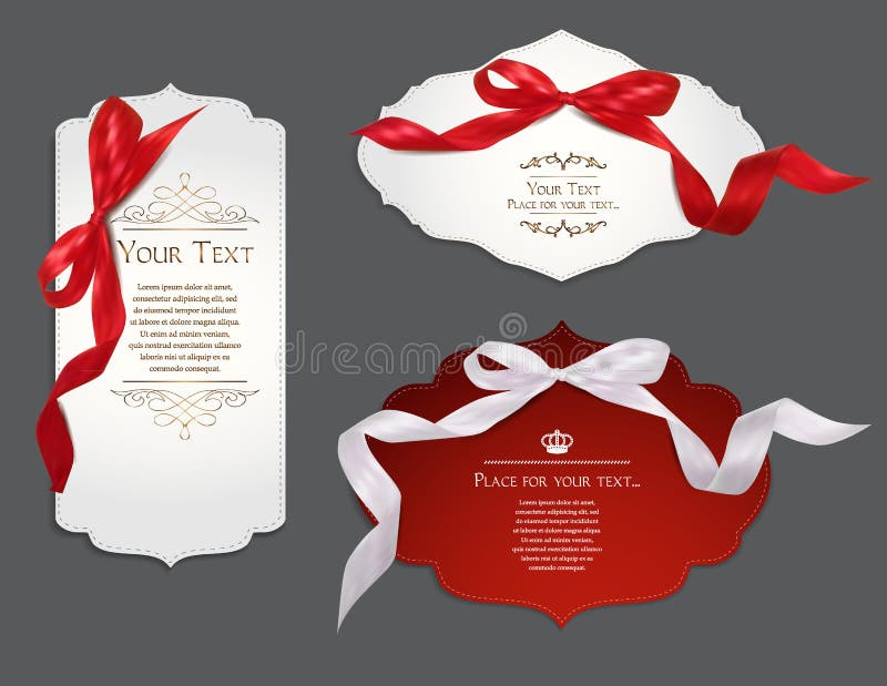 Grupo de cartões elegantes com fitas de seda ilustração stock Grupo de cartões elegantes com fitas de seda ilustração stock