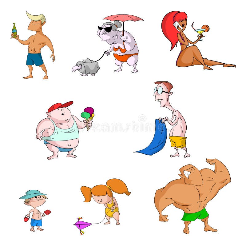 Grupo de caráteres da praia ilustração stock Grupo de caráteres da praia ilustração stock
