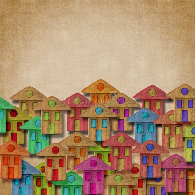 Grupo de casas de madeira coloridas - construa uma imagem nova do conceito da cidade com espaço da cópia imagens de stock royalty free Grupo de casas de madeira coloridas - construa uma imagem nova do conceito da cidade com espaço da cópia imagens de stock royalty free
