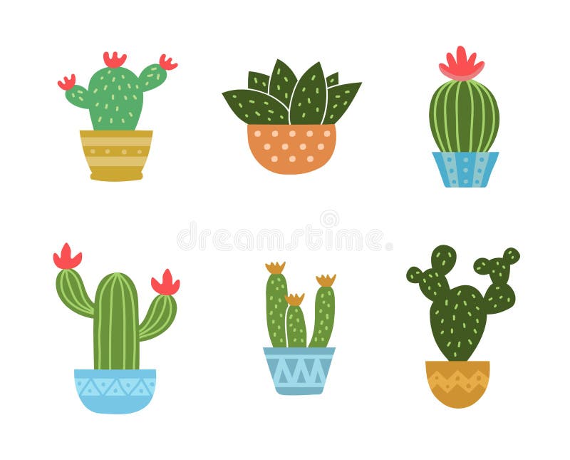 Conjunto De Cactos De Desenho Animado Bonitos Na Floreira Isolados Em Fundo  Branco Ilustração Stock - Ilustração de fundo, potenciômetro: 161587882