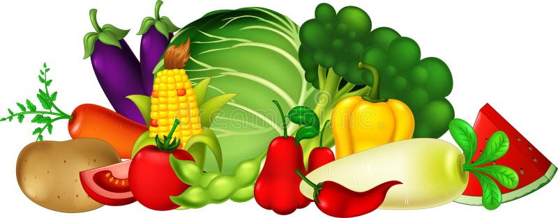 Grupo de colección de frutas frescas de hortalizas conjunto de dibujos animados ilustración vectorial stock de ilustración