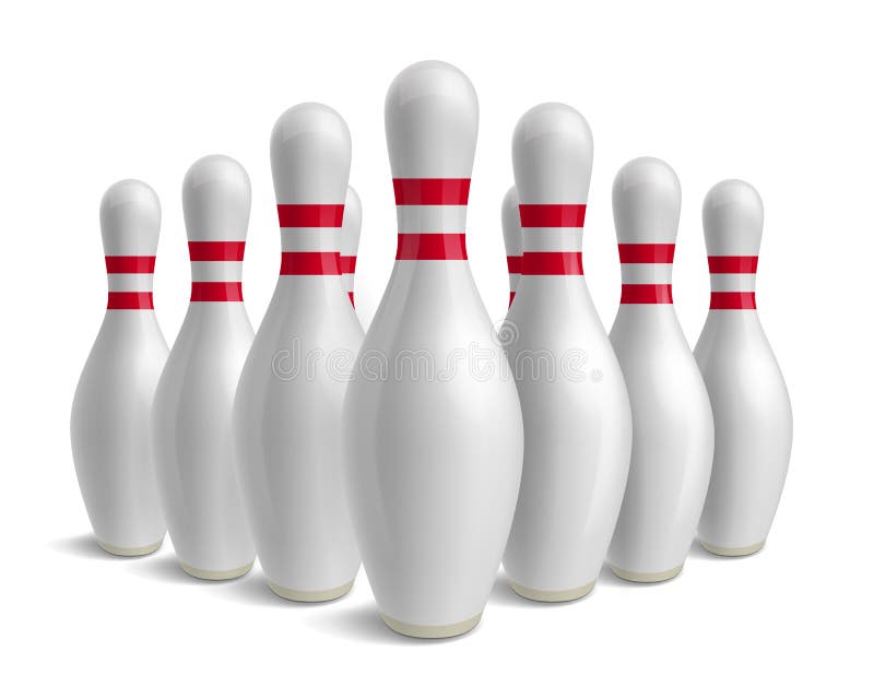 Grupo de contactos de bowling Bolos con las rayas rojas stock de ilustración Grupo de contactos de bowling Bolos con las rayas rojas stock de ilustración
