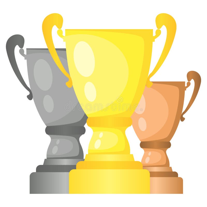 Grupo de copos de campeão do troféu do vetor no ouro, na prata e no bronze ilustração stock Grupo de copos de campeão do troféu do vetor no ouro, na prata e no bronze ilustração stock