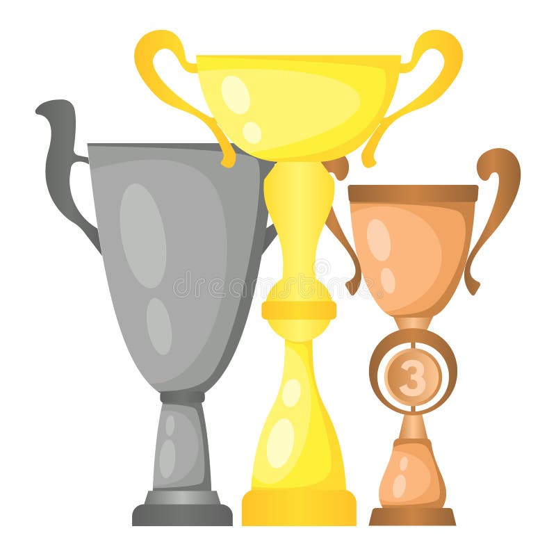 Grupo de copos de campeão do troféu do vetor no ouro, na prata e no bronze Prêmios do campeonato para o primeiramente, segundo e ilustração do vetor Grupo de copos de campeão do troféu do vetor no ouro, na prata e no bronze Prêmios do campeonato para o primeiramente, segundo e ilustração do vetor