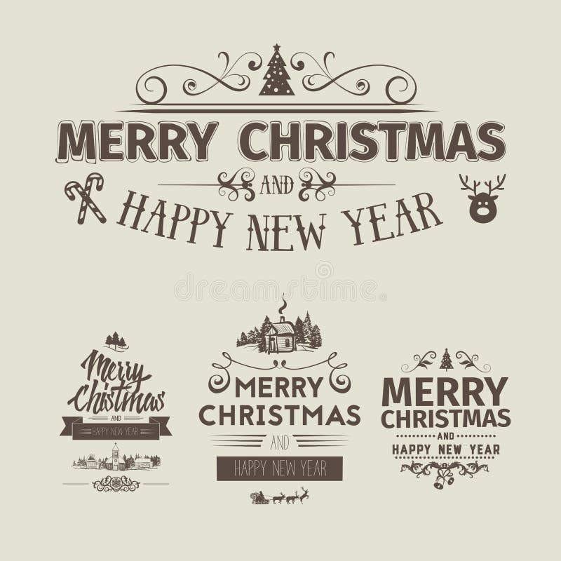 Grupo de crachás retros do Natal do vintage ilustração do vetor Grupo de crachás retros do Natal do vintage ilustração do vetor