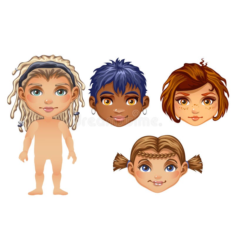 Grupo de crianças animados tiradas isoladas no fundo branco Ajuste modelando jovens bonitos sem roupa Vetor ilustração royalty free Grupo de crianças animados tiradas isoladas no fundo branco Ajuste modelando jovens bonitos sem roupa Vetor ilustração royalty free