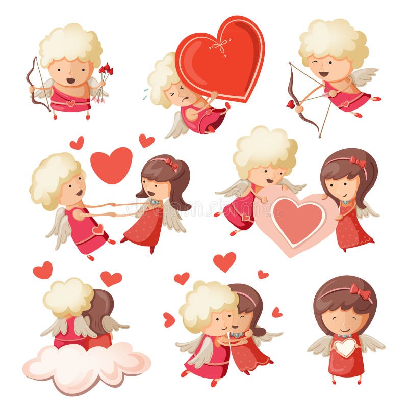 Grupo de Cupido bonitos. ilustração do vetor Grupo de Cupido bonitos. ilustração do vetor