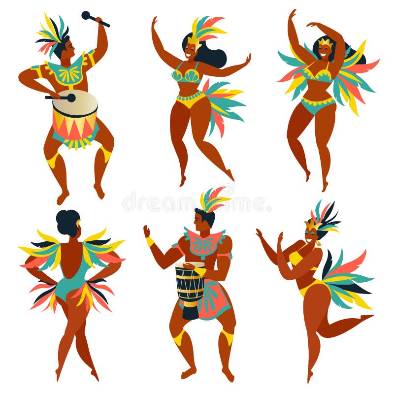 Grupo de dançarinos brasileiros Rio de janeiro do samba Dança das meninas e do indivíduo do carnaval do vetor ilustração stock Grupo de dançarinos brasileiros Rio de janeiro do samba Dança das meninas e do indivíduo do carnaval do vetor ilustração stock