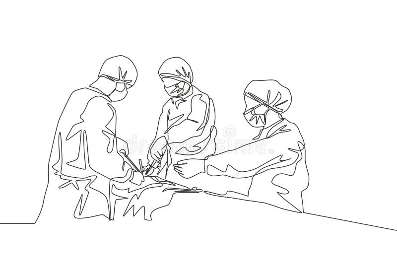 Desenho de linha contínua de ferramentas médicas