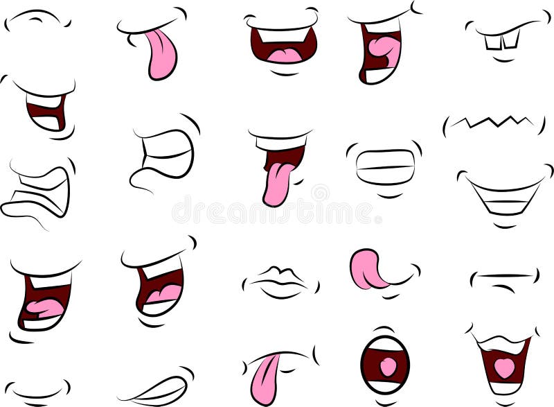 Vetores de Coleção De Elementos De Boca Dos Desenhos Animados Mostrar A  Língua Sorrir Com Os Dentes Emoções Expressivas Bocas E Fonemas Set Vector  A Sorrir e mais imagens de Boca 