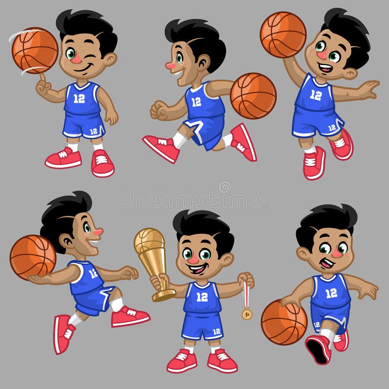 Grupo De Dibujos Animados De Un Niño Pequeño De Un Jugador De Baloncesto  Ilustración del Vector - Ilustración de campo, regate: 200939473
