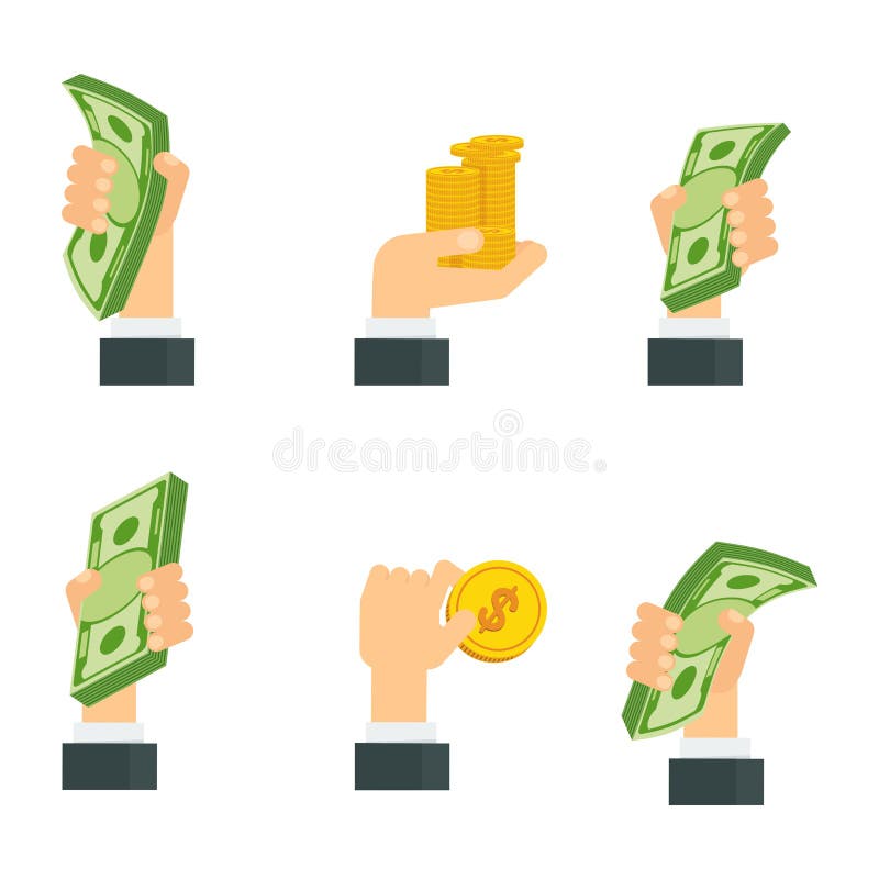 Grupo de dinheiro do holdin das mãos ilustração stock Grupo de dinheiro do holdin das mãos ilustração stock