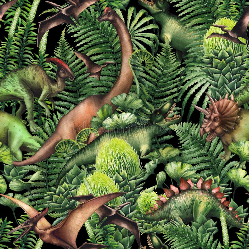 Grupo de dinosaurios de la acuarela stock de ilustración Grupo de dinosaurios de la acuarela stock de ilustración