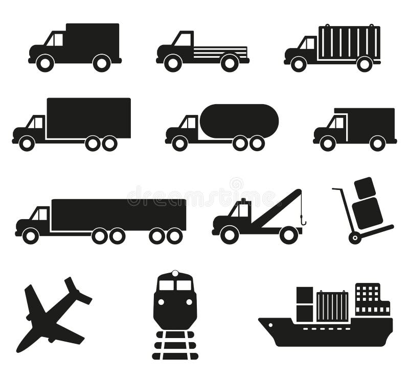 Grupo de doze ícones do transporte da carga