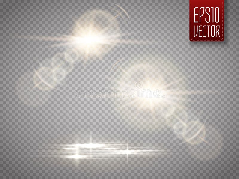 Grupo de efeito da luz especial do alargamento da lente da luz solar transparente do vetor ilustração stock Grupo de efeito da luz especial do alargamento da lente da luz solar transparente do vetor ilustração stock