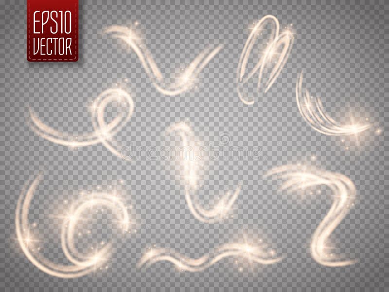 Grupo de efeitos da luz do fulgor do movimento do vetor isolado no fundo transparente ilustração royalty free Grupo de efeitos da luz do fulgor do movimento do vetor isolado no fundo transparente ilustração royalty free