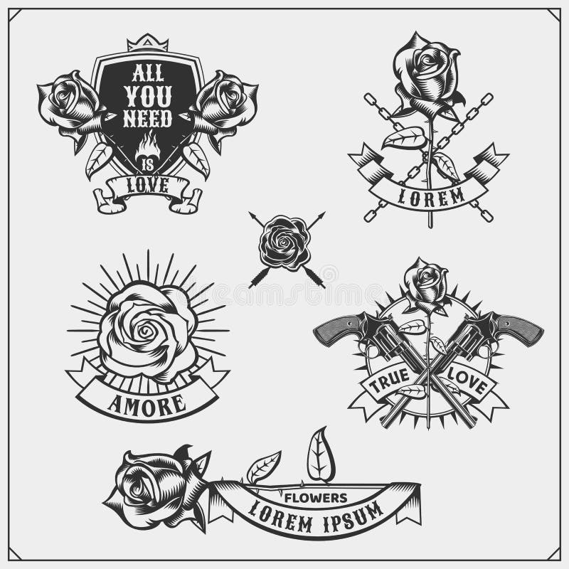 Grupo de emblemas do florista, de logotipos, de crachás, de etiquetas e de elementos do projeto