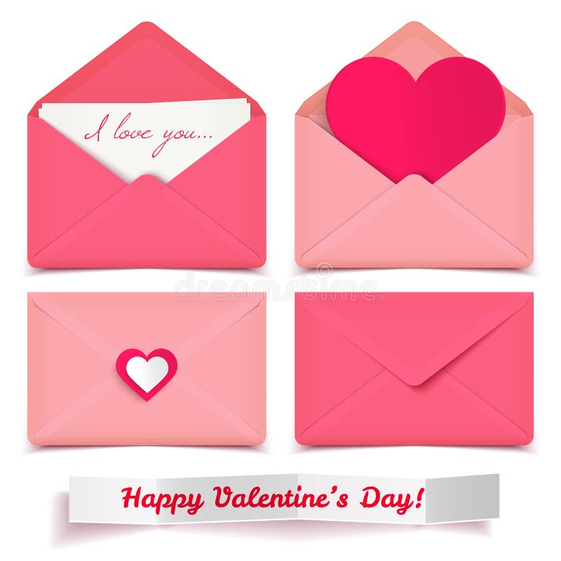 Grupo de envelopes românticos do vetor do Valentim cor-de-rosa isolados no branco ilustração do vetor Grupo de envelopes românticos do vetor do Valentim cor-de-rosa isolados no branco ilustração do vetor