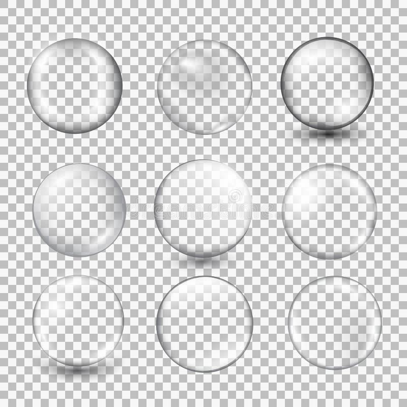 Set of transparent glass sphere with glares and highlights. Vector illustration with transparencies, gradient and effects. Realistic glossy orb, water soap bubble, white pearl. Set of transparent glass sphere with glares and highlights. Vector illustration with transparencies, gradient and effects. Realistic glossy orb, water soap bubble, white pearl.