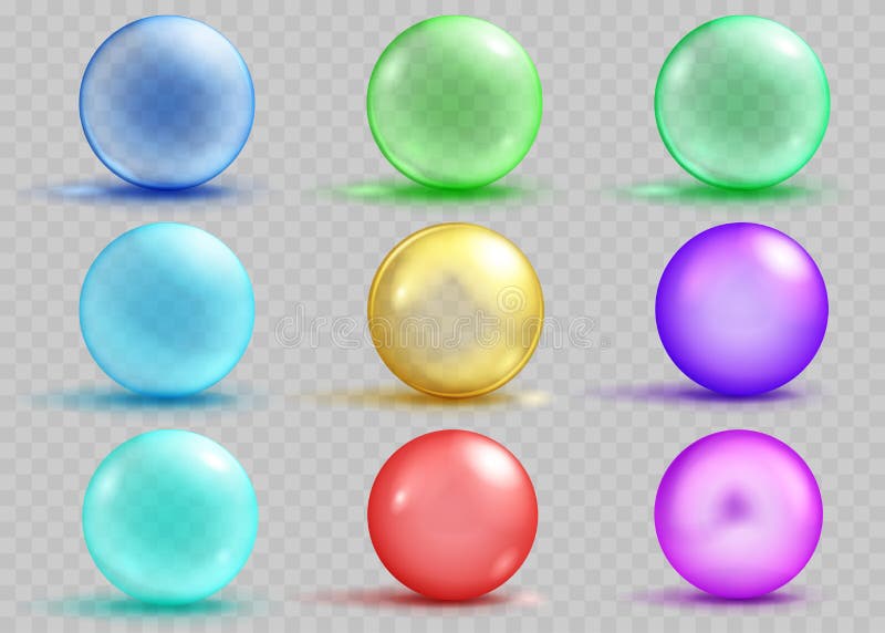 Grupo de esferas coloridas transparentes e opacas com sombras ilustração royalty free Grupo de esferas coloridas transparentes e opacas com sombras ilustração royalty free
